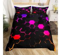 Manfei 3D Geometric Pattern Duvet Cover Set Double Size, Colorful Honeycomb Bedding Set 3pcs for Boys Girls, Fuchsia Ombre Quilt Covers Room Decor for Women,2 Pillowcases, No Comforter