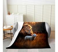 Manfei 3D Lion Lamb Flannel Blanket Africa Wild Animal Throw Blanket Lion and Sheep Cozy Throws for Bed Couch Sofa,Kids Boys Girls Room Decor,Soft and Breathable(60 x 80 Inches)