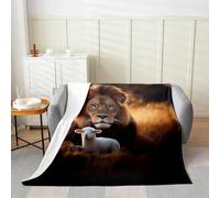 Manfei 3D Lion Lamb Flannel Blanket Lovely Sheep Throw Blanket Africa Wild Animal Cozy Throws for Bed Couch Sofa,Kids Boys Girls Room Decor,Soft and Breathable(60 x 80 Inches)