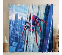 Manfei 3D Spider Kids Curtains,Blue City Building Blackout Curtain for Boys Teens Men,Hero Theme Modern Cool Living Room Bedroom Decor Window Treatment Drapes,Top 2 Panels,46Wx72L