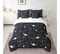 Manfei 7 Pieces Galaxy Kids Comforter Set Twin Size, Starry Stars Moon Planet Bedding Set for Boys Girls, Outer Space Theme Bed in a Bag with Comforter, Fitted Sheet, Top Sheet and Pillowcases