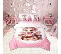 Manfei 7 Pieces Girly Dragon Comforter Set for Kids,Cute Bowknot Princess Tale Bedding Set Queen Size,Pink Cartoon Animals Comforter for Boys Girls Adult Super Soft Fade Resistant Microfiber Bedding