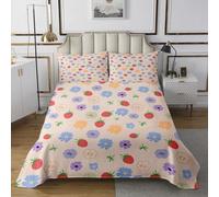Manfei 70s Groovy Daisy Bedspread Double Size,Sweet Strawberry Coverlet Set 3pcs,Rustic Style Quilted Coverlet with 2 Pillowcases,Kids Boys Room Decor,Soft Bedding Quilt