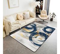 Manfei Abstract Circle Area Rug Modern Geometric Rings Indoor Floor Mats Entrance Rugs for Kids Boys Girls Room Decor,Blue Black Gold Non Slip Absorbent Carpets, 6'6" x 4'11" (Rectangular)