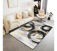 Manfei Abstract Circle Area Rug Modern Geometric Rings Indoor Floor Mats Entrance Rugs for Kids Boys Girls Room Decor,Grey Black Gold Non Slip Absorbent Carpets, 6'6" x 4'11" (Rectangular)