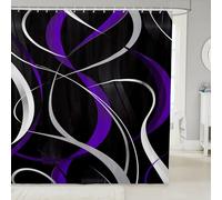 Manfei Abstract Geometric Shower Curtains Purple White Black Bathroom Curtains,Fashion Stripe Lines Waterproof Bath Curtains with 12 Hooks Suit for Bathtub,Kids Boys Girls Room Decor,72" W x 72" L