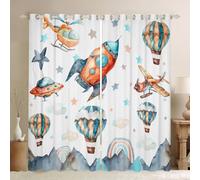 Manfei Aircraft Blackout Curtain,Hot Air Balloon Curtains,Retro Orange Blue Airplane Window Treatment Curtain for Kids Boys Teens Room Decor,Cartoon Stars Rainbow Cloud Window Drapes,2 Panels,46Wx54L