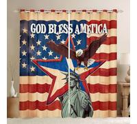 Manfei American Flag Window Curtain | Independence Day Window Drapes for Women Bedroom Decor,USA Eagle Blackout Curtains Vintage Style Living Room Top 2 Panels,66Wx72L