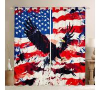 Manfei American Flag Window Curtain | USA Eagle Window Drapes for Men Bedroom Decor,Retro Navy Red Graffiti Blackout Curtains Patriotic Theme Living Room Top 2 Panels,46Wx54L