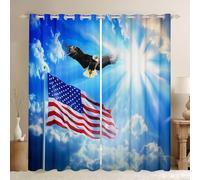 Manfei American Flag Window Curtain | USA Eagle Window Drapes for Teens Woman Men Independence Day Bedroom Curtains Patriotic Theme Living Room Decor Top 2 Panels,66Wx90L