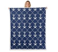 Manfei Anchor Throw Blanket Nautical Anchor Print Fleece Blanket, Ocean Adventure Theme Throws for Bed Couch Sofa, Kids Boys Teens Room Decor, Soft and Breathable(50 x 60 Inches)