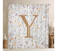 Manfei Artistic Alphabet Blackout Curtains,Letter Y Flower Plant Leaves Window Drapes,Floral Romantic Vintage Nursery Bedroom Playroom Decor,Gray Yellow 2 Panels,46Wx72L inch