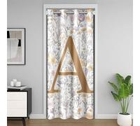 Manfei Artistic Alphabet Kids Door Curtain,Letter A Flower Plant Leaves Blackout Curtain,Floral Romantic Vintage Bedroom Doorway Living Room Decor,Gray Yellow Privacy Door Drape 1 Panel,60" W X 80" L