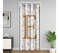 Manfei Artistic Alphabet Kids Door Curtain,Letter E Flower Plant Leaves Blackout Curtain,Floral Romantic Vintage Bedroom Doorway Living Room Decor,Gray Yellow Privacy Door Drape 1 Panel,52" W X 80" L