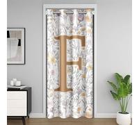 Manfei Artistic Alphabet Kids Door Curtain,Letter F Flower Plant Leaves Blackout Curtain,Floral Romantic Vintage Bedroom Doorway Living Room Decor,Gray Yellow Privacy Door Drape 1 Panel,52" W X 80" L