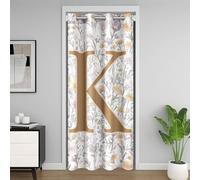 Manfei Artistic Alphabet Kids Door Curtain,Letter K Flower Plant Leaves Blackout Curtain,Floral Romantic Vintage Bedroom Doorway Living Room Decor,Gray Yellow Privacy Door Drape 1 Panel,34" W X 80" L