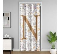 Manfei Artistic Alphabet Kids Door Curtain,Letter N Flower Plant Leaves Blackout Curtain,Floral Romantic Vintage Bedroom Doorway Living Room Decor,Gray Yellow Privacy Door Drape 1 Panel,52" W X 80" L