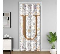 Manfei Artistic Alphabet Kids Door Curtain,Letter U Flower Plant Leaves Blackout Curtain,Floral Romantic Vintage Bedroom Doorway Living Room Decor,Gray Yellow Privacy Door Drape 1 Panel,52" W X 80" L