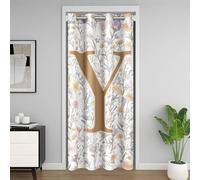 Manfei Artistic Alphabet Kids Door Curtain,Letter Y Flower Plant Leaves Blackout Curtain,Floral Romantic Vintage Bedroom Doorway Living Room Decor,Gray Yellow Privacy Door Drape 1 Panel,60" W X 80" L