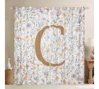 Manfei Artistic Alphabet Kids Window Curtains,Letter C Flower Plant Leaves Nursery Bedroom Playroom Decor,Floral Romantic Vintage Window Drapes,Gray Yellow 2 Panels,66Wx72L inch