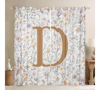 Manfei Artistic Alphabet Window Drapes,Letter D Flower Plant Leaves Blackout Curtains,Floral Romantic Vintage Nursery Bedroom Playroom Decor,Gray Yellow 2 Panels,66Wx72L inch