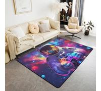 Manfei Astronaut Gamer Kids Area Rug,Reversible Gamepad Video Gaming Indoor Floor Mat Entrance Rug for Girls Boys,Gamer Galaxy Planets Neon Non Slip Rug,Rainbow Couch Living Room Decor,3'x5'