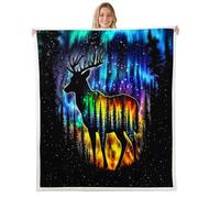 Manfei Aurora Elk Throw Blanket Starry Galaxy Trees Fleece Blanket Colorful Northern Lights Cozy Throws for Bed Couch Sofa,Kids Boys Girls Room Decor,Soft and Breathable(50 x 60 Inches)
