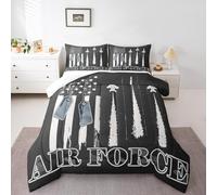 Manfei Aviation Airplane Queen Size Comforter Set 3 Pcs,Black Camo Military Style Aircraft Down Alternative Bedroom Decor,Retro American Flag Camouflage Print Ultra Soft Microfiber Inner Fill 3Pcs