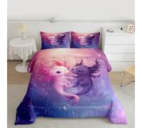 Manfei Axolotl Comforter Set King Size,Sweet Axolotl Couple Bedding Set 3pcs,Valentine's Day Down Comforter for All Season,Kids Boys Girls Room Decor,2 Pillowcases,No Sheets