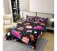 Manfei Baseball 100% Cotton Duvet Cover Set Double Size,Drip Ice Cream Bedding Set 3pcs,America Flag Shoes Gloves Cake Quilt Cover,Kids Boys Girls Room Decor,2 Pillowcases,No Comforter