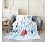 Manfei Baseball Flannel Blanket for Kids Adults,Sports Ball Glove Fuzzy Fleece Blankets Throw 50"x60",Chic Bowknot Princess Style Couch Bed Sofa Soft Cozy Kids Adults Teen Fleece
