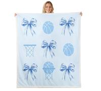 Manfei Basketball Flannel Blanket,Chic Bowknot Basketballs Bedroom Living Room Soft Cozy Fleece,Fashion Sports Girls Boys Blankets Decor for Bed Couch Sofa,50"x60"