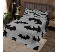 Manfei Bat Print Bedspread Double Size,Happy Halloween Bedding Set 3Pcs for Kids Teens Adult Room Decor,Black Grey Bat Animals Comforter Set Gothic Vintage Quilt Coverlet,2 Pillowcases