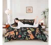 Manfei Bearded Dragon Kids Duvet Cover Set Double Size,Cartoon Lizard Reptile Animals Bedding Set,Girls Boys Room Decor,Flowers Leaves Botanical Western Unique Quilt Cover,2 Pillowcases(No Comforter)