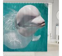 Manfei Beluga Whale Kids Shower Curtains Marine Animal Theme Bathroom Curtains for Boys Girls Adults Room Decor, 3D Whale Waterproof Bath Curtains with 12 Hooks Suits for Bathtub, 72" W x 72" L