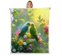 Manfei Bird and Floral Throw Blanket Sweet Bird Couple Fleece Blanket Valentine's Day Cozy Throws for Bed Couch Sofa,Kids Boys Girls Room Decor,Soft and Breathable(30 x 40 Inches)