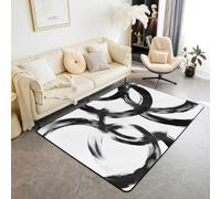 Manfei Black and White Area Rug Geometric Circle Rings Indoor Floor Mats Entrance Rugs for Kids Boys Girls Room Decor,Abstract Wave Stripe Non Slip Absorbent Carpets, 4'11" x 3'3" (Rectangular)