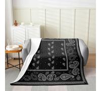 Manfei Black Bandana Flannel Blanket Bohemian Paisley Bandanas Throw Blanket Boho Chic Floral Cozy Throws for Bed Couch Sofa,Kids Boys Girls Room Decor,Soft and Breathable(90 x 90 Inches)
