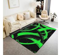 Manfei Black Green Area Rug Abstract Modern Simple Line Indoor Floor Mats Entrance Rugs for Kids Boys Girls Room Decor,Geometric Aesthetic Non Slip Absorbent Carpets, 6'6" x 4'11" (Rectangular)