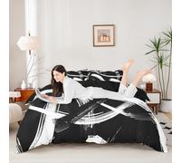 Manfei Black White Duvet Cover Set Single Size,Abstract Modern Simple Line Bedding Set 2pcs,Geometric Aesthetic Quilt Cover,Kids Boys Girls Room Decor,1 Pillowcase,No Comforter