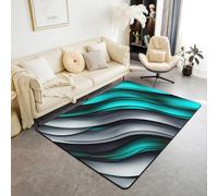 Manfei Blue and Grey Area Rug Abstract Wavy Stripes Indoor Floor Mats Entrance Rugs for Kids Boys Girls Room Decor,Modern Geometry Theme Non Slip Absorbent Carpets, 4'11" x 3'3" (Rectangular)