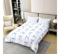 Manfei Blue Bows 100% Cotton Duvet Cover Set Single Size,Watercolor Bowknot Bedding Set 2pcs,Cartoon Blue and White Bow Tie Quilt Cover,Kids Boys Girls Room Decor,1 Pillowcase,No Comforter