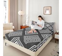 Manfei Boho Fitted Sheet King 3 Pcs,Aztec Western Black White Sheets Set Breathable Bedding(No Top Sheet),Bohemian Southwestern Diamond Bed Sheet with Deep Pocket,Tribal Geometric Bed Cover