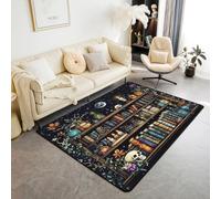 Manfei Bookshelf Area Rug Magic Hippie Haloween Indoor Floor Mats Entrance Rugs for Kids Boys Girls Room Decor,Gothic Skull Library Book Non Slip Absorbent Carpets, 6'6" x 4'11" (Rectangular)