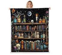 Manfei Bookshelf Throw Blanket Magic Hippie Haloween Fleece Blanket Gothic Skull Library Book Cozy Throws for Bed Couch Sofa,Kids Boys Girls Room Decor,Soft and Breathable(60 x 80 Inches)