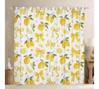 Manfei Bow Tie Lemon Window Curtains Yellow Bowknot Window Drapes,Tropical Fruit Cartoon Flowers Window Treatments,Kids Boys Girls Room Decor,Grommet Top 2 Panel Set Bedroom Curtains, 46Wx54L inch