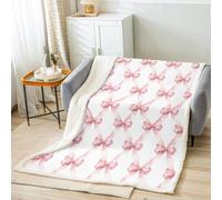 Manfei Bowknot Throw Blanket Cute Bowknot Beige Pink Fleece Blanket Princess Style Cozy Throws for Bed Couch Sofa,Boys Girls Room Decor,Soft and Breathable(40 x 50 Inches)