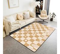 Manfei Brown Checkered Drip Area Rug for Home Decor,150x200cm | Cute Floral Heart Star Indoor Floor Mats Entrance Rugs for Living Room,Simple Geometric Plaid Grid Non Slip Absorbent Carpets