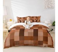 Manfei Brown Grid Duvet Cover Set Single Size,Modern Gamer Gradient Checkerd Bedding Set 2pcs,Geometric Plaid Quilt Cover,Kids Boys Girls Room Decor,1 Pillowcase,No Comforter