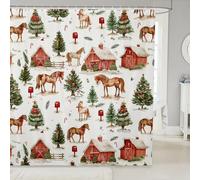 Manfei Brown Horse Shower Curtain Set with 12 Hooks,Christmas Tree Bathroom Curtain,Kids Girls Teens Rustic Farmhouse Waterproof Fabrics Western Cowboy Bathroom Decor,72" W x 72" L